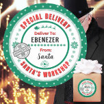 Speciale bezorging Santa Child to Bright Green Lab Ronde Sticker<br><div class="desc">*** Beveel de 3" stickers voor deze schattige en leuke Naar en Van speciale levering van Santa gift sticker label. Het is ook gemakkelijker om op de matte afwerking te schrijven. *** De kerstcadeaus van je kind zien er episch uit met deze leuke, kleurrijke en gepersonaliseerde sticker-labels. Het ontwerp is...</div>