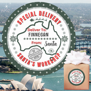 Speciale bezorging Santa voor Kind in Australië Gr Ronde Sticker