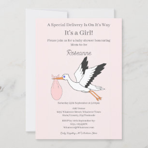 Speciale Bezorging Stork Baby Girl Baby shower Kaart