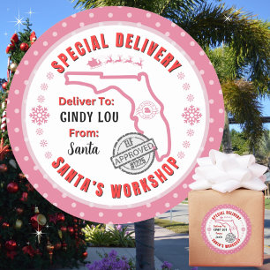 Speciale bezorging van Santa naar Child in Florida Ronde Sticker