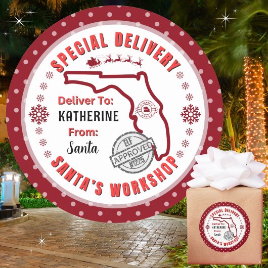 Speciale bezorging van Santa naar Child in Florida Ronde Sticker