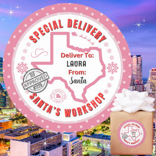 Speciale bezorging van Santa naar Child in Texas P Ronde Sticker