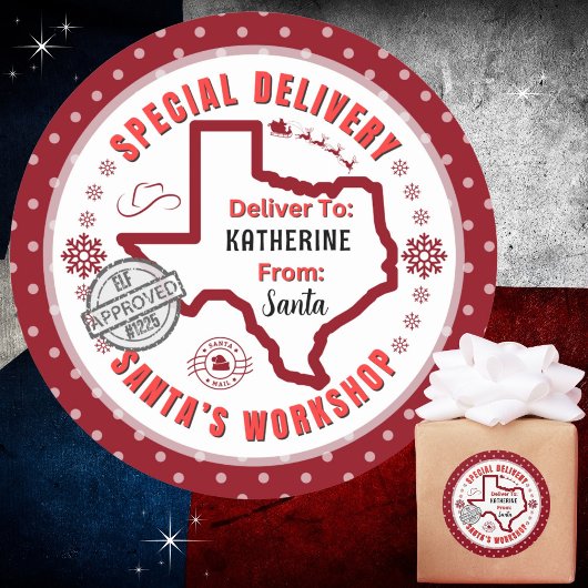 Speciale bezorging van Santa naar Child in Texas R Ronde Sticker