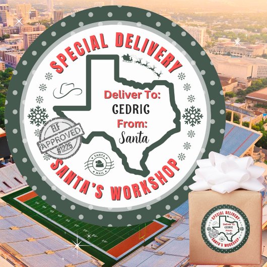 Speciale bezorging van Santa naar Child in Texas Ronde Sticker