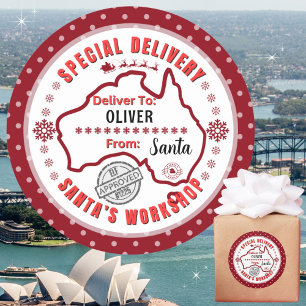 Speciale bezorging van Santa naar Kind in Australi Ronde Sticker