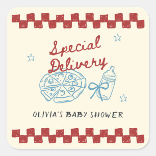 Speciale Bezorging Vintage Pizza Baby Shower Vierkante Sticker