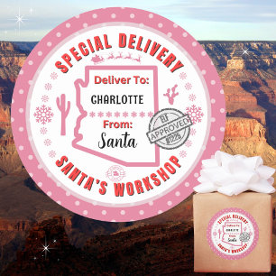 Speciale bezorging voor Santa Child in Arizona Roz Ronde Sticker
