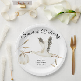 Speciale bezorging waterverf ooievaar baby shower papieren bordje
