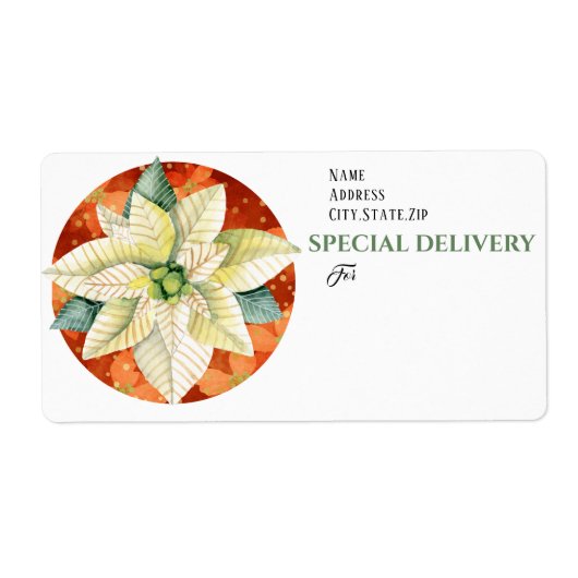 SPECIALE BEZORGING,  Witte Poinsettia Kerstmis Etiket (Voorkant)