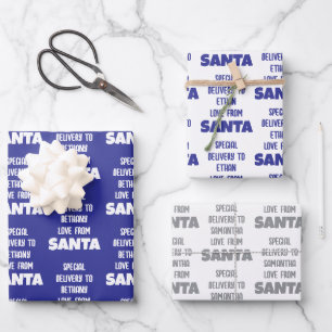 Speciale bezorgnaam van Santa Blue Silver White Inpakpapier Vel
