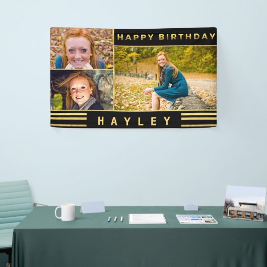 Speciale Birthday Gold Black Stripes Foto Spandoek (Beurs)