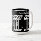 Speciale boektitels bibliotheek zwart tweekleurige koffiemok (Voorkant rechts)