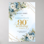 Speciale Boho stoffig blauwe gouden 90ste verjaard Poster (Voorkant)