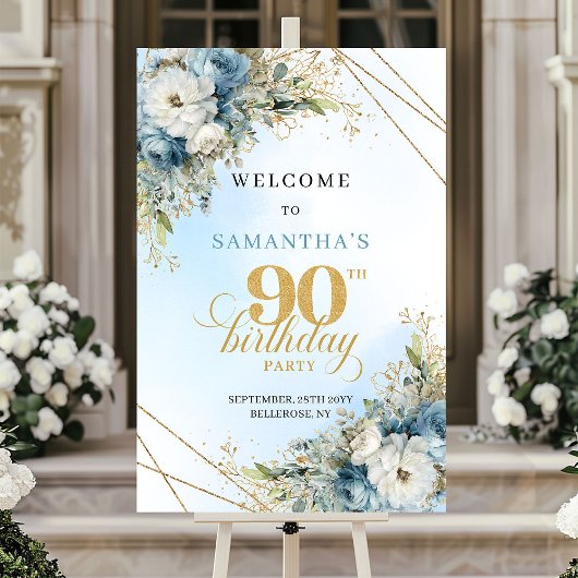 Speciale Boho stoffig blauwe gouden 90ste verjaard Poster
