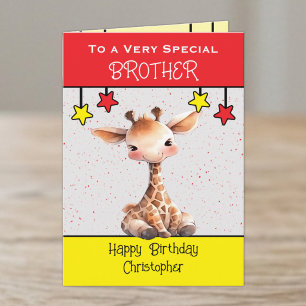Speciale broer giraffe kinderen rode verjaardag kaart