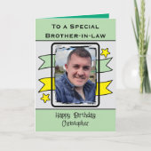 Speciale broer in de wet groen gele foto verjaarda kaart (Voorkant)