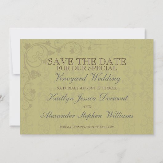 Speciale bruiloft voor wijnstokken save the date (Voorkant)