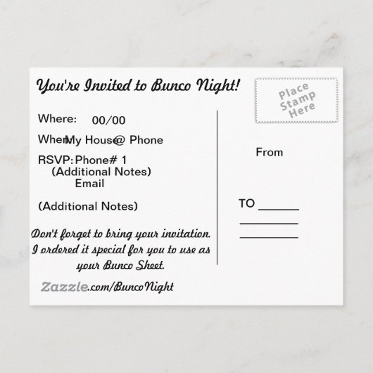 Speciale Bunco Post Kaart Uitnodigingen (Achterkant)
