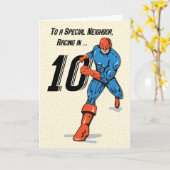 Speciale Buur 10e Verjaardag Superheld Kaart (Gele Bloem)