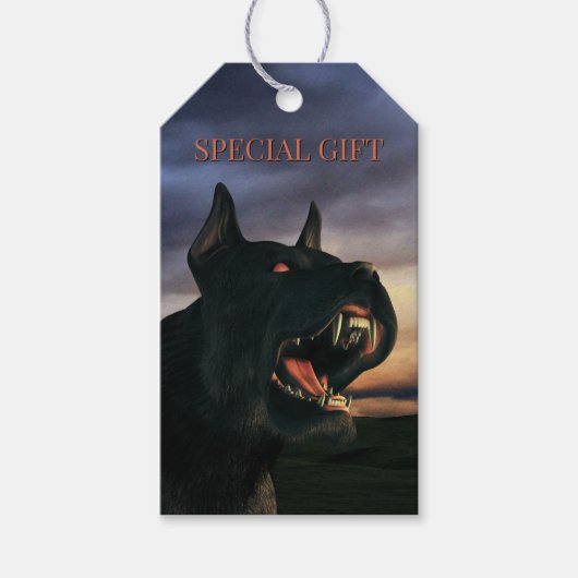 Speciale cadeau. Grote, zwarte hond Cadeaulabel (Voorkant)