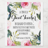 Speciale cadeauwaardeswijn voor leraar wijn etiket (Enkel label)