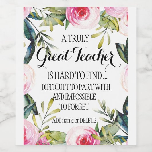 Speciale cadeauwaardeswijn voor leraar wijn etiket (Enkel label)