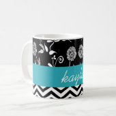 Speciale Chevron & Floral Blauwgroen wit en zwart Koffiemok (Voorkant links)