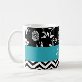 Speciale Chevron & Floral Blauwgroen wit en zwart Koffiemok (Links)