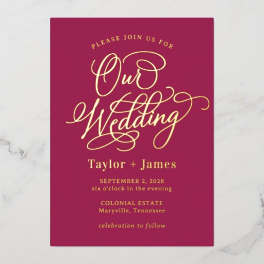 Speciale Dag ECHTE FOLIE Elegante bruiloft uitnodi Folie Uitnodiging (Voorkant)