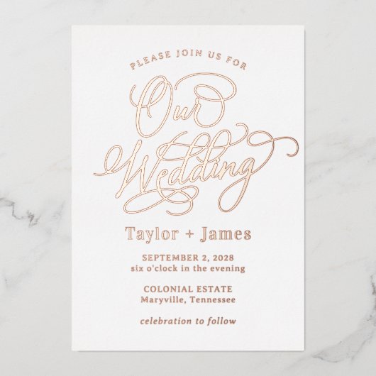 Speciale Dag ECHTE FOLIE Elegante bruiloft uitnodi Folie Uitnodiging (Voorkant)