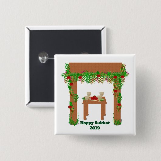 speciale dag Happy Sukkot Vierkante Button 5,1 Cm (Voorkant /achterkant)