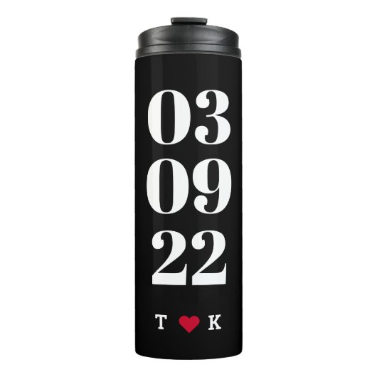 Speciale datum | Aangepaste datum 4 Fotocollage zw Thermosbeker (Voorkant)