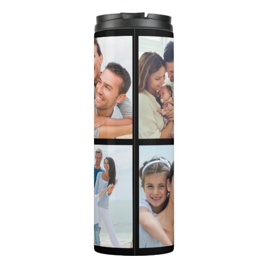 Speciale datum | Aangepaste datum 4 Fotocollage zw Thermosbeker (Achterkant)