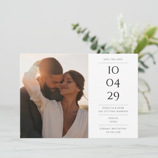 Speciale datum foto zwart-wit eenvoudig save the date (Staand voorkant)