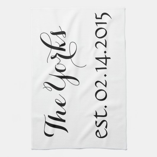 Speciale Dish Towel - Naam en Est. Datum Theedoek (Verticaal)