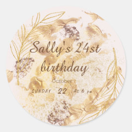 Speciale elegante roze en gouden verjaardag ronde sticker