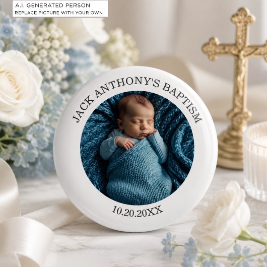 Speciale foto jongensdoop favor ronde button 5,7 cm