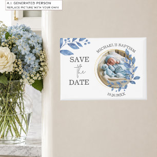 Speciale foto jongensdoop save the date magneet