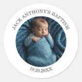 Speciale foto jongensdoopgeschenk ronde sticker (Voorkant)