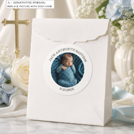 Speciale foto jongensdoopgeschenk ronde sticker