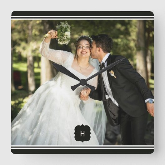 Speciale Foto toevoegen Wedding Wall Clock Vierkante Klok (Voorkant)