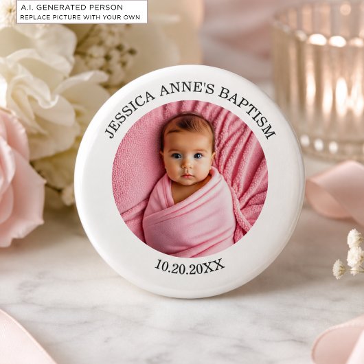 Speciale fotomeisje doopgunst ronde button 5,7 cm