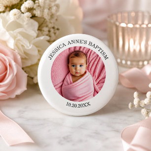 Speciale fotomeisje doopgunst ronde button 5,7 cm