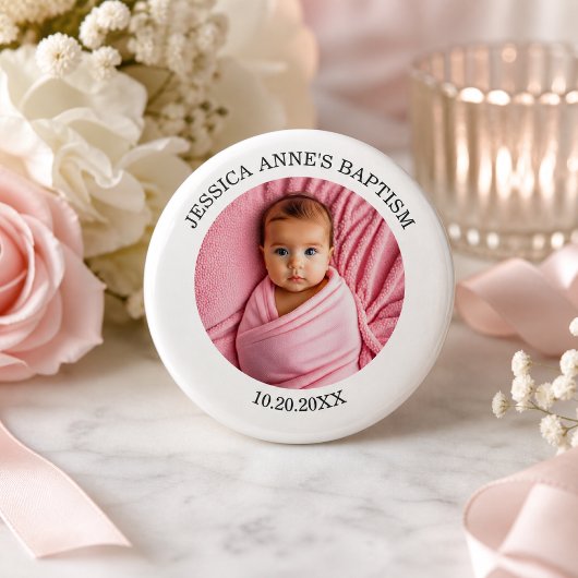 Speciale fotomeisje doopgunst ronde button 5,7 cm
