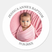 Speciale fotomeisje doopgunst ronde sticker (Voorkant)