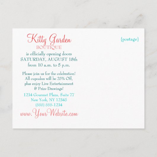 Speciale gebeurtenis Kat tuin Uitnodiging Briefkaart (Achterkant)