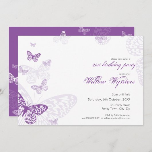 SPECIALE GEBEURTENIS UITNODIGT:: Butterflies 3L Kaart (Voorkant / Achterkant)