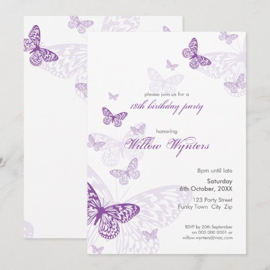 SPECIALE GEBEURTENIS UITNODIGT:: Butterflies 3P Kaart (Voorkant / Achterkant)