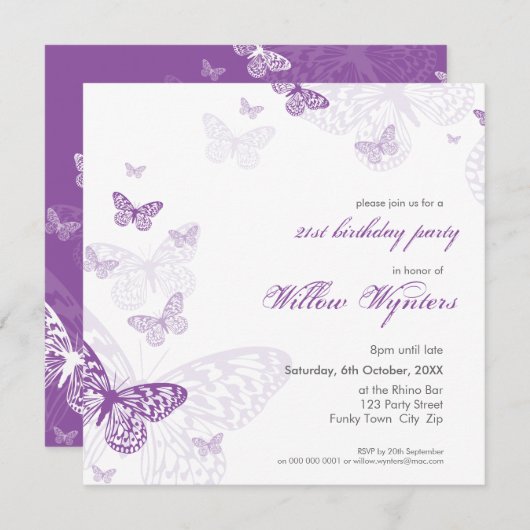 SPECIALE GEBEURTENIS UITNODIGT:: Vlinders 3SQ Kaart (Voorkant / Achterkant)