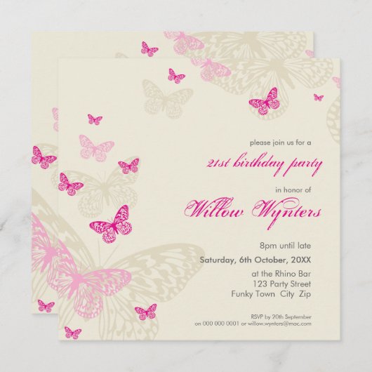 SPECIALE GEBEURTENIS UITNODIGT:: Vlinders 4SQ Kaart (Voorkant / Achterkant)